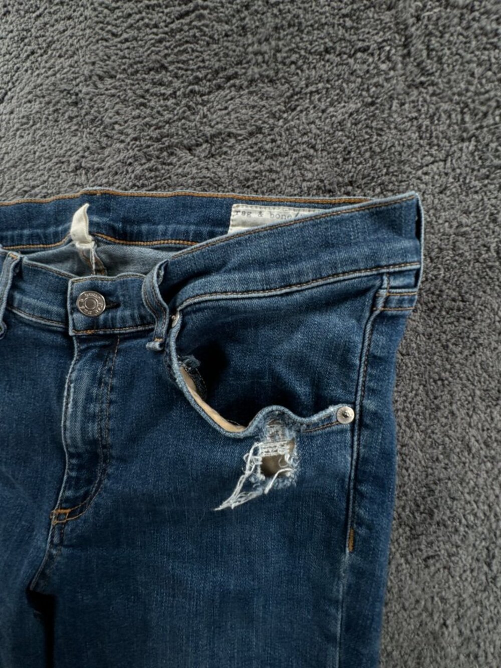Rag & Bone Skinny Jeans Women Size 31 Medium Wash Stretch Blue Denim Distress - Picture 13 of 16